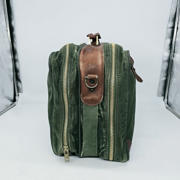 Vintage Orvis Battenkill Bag Travel Weekender Pique Canvas Green Leather Large